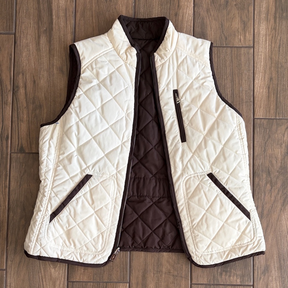 Lauren Ralph Lauren Reversible Cream and Brown Quilted Vest